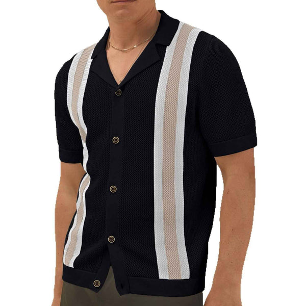 Cardigan de hombre con cuello cubano de moda de manga corta tejido