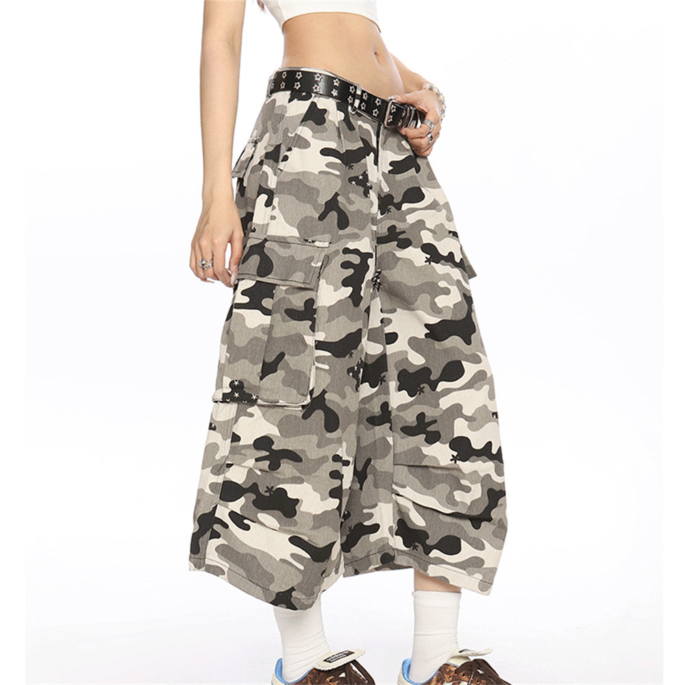 Pantalones cargo de camuflaje mujer con múltiples bolsillos y estampado de lunares - The Noble Style