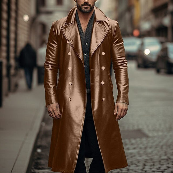 Abrigo largo de cuero para hombre, chaqueta de piel doble faz - The Noble Style