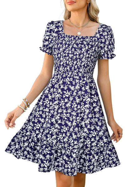 Falda Mini Sin Mangas Cuello Cuadrado de Color Sólido - The Noble Style