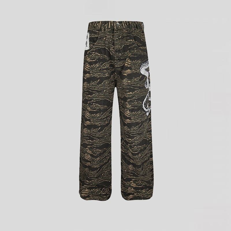 Pantalones de paracaidista camuflaje de mezclilla estilo casual para todo uso
