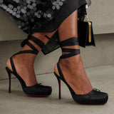 Sandalias de tacón alto con lazo Pig Nose Ballet Stilettos - The Noble Style