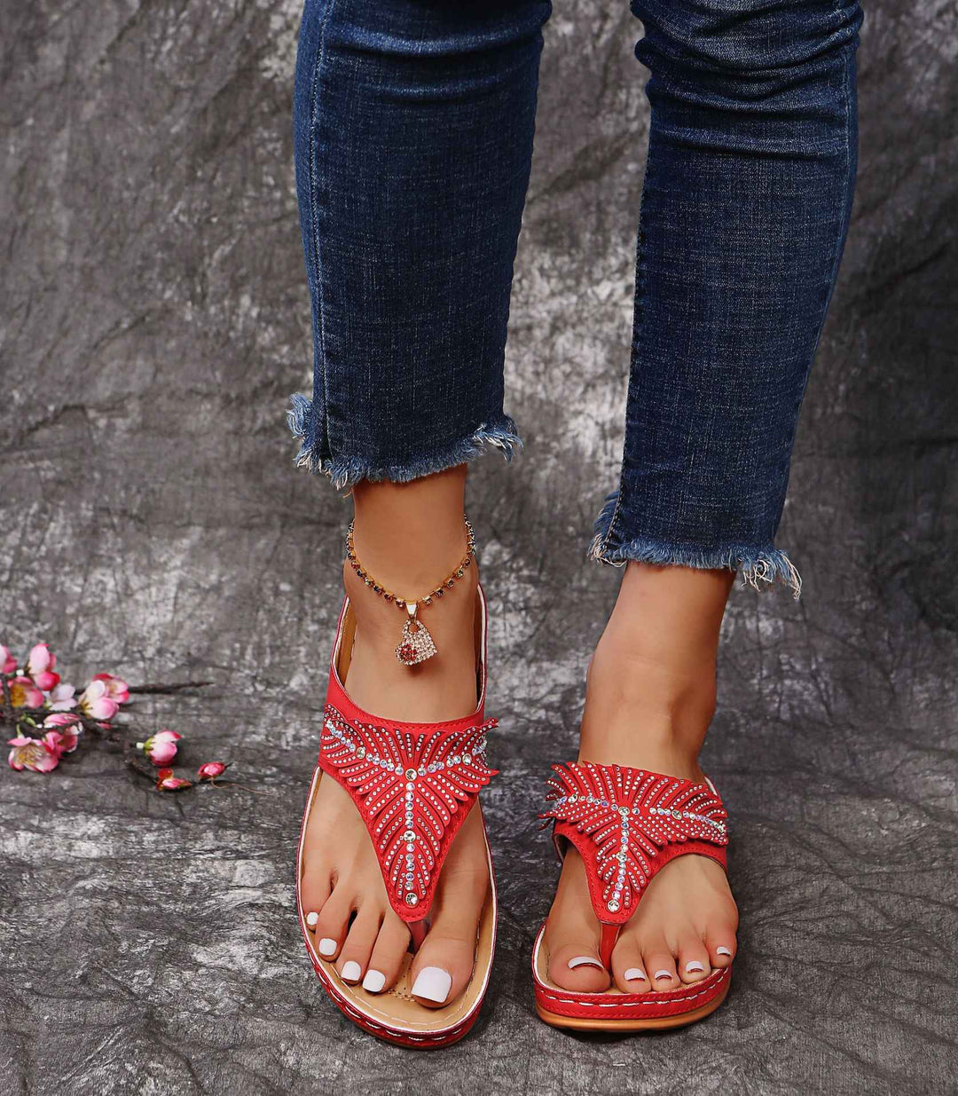 Zapatos grandes con strass - Pantuflas de cuña con rhinestones para mujer tallas grandes