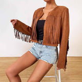 Chaqueta retro con flecos mujer ideal para vacaciones casuales