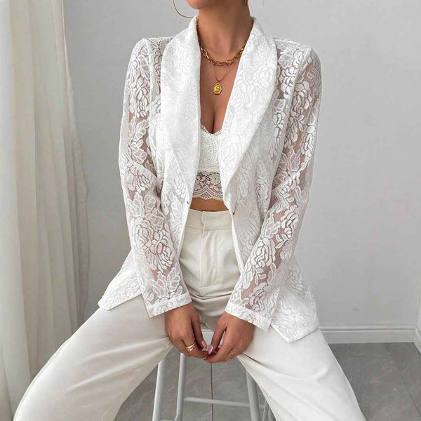 Blazer blanco de encaje mujer casual elegante