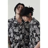 Camisa corta hawaiana camelia blanca y negra de verano con mangas cortas - The Noble Style