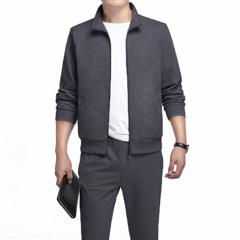 Conjunto deportivo de tallas grandes para primavera y otoño, cardigan con cuello alzado, conjunto de 2 piezas. - The Noble Style