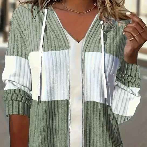 Chaqueta con capucha a rayas con cremallera de bloques de color