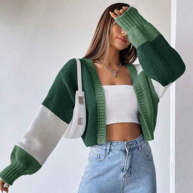 Cárdigan largo colorblock Flirla con mangas largas y estilo drop shoulder