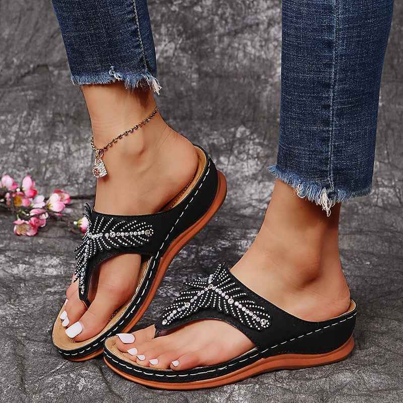 Zapatos grandes con strass - Pantuflas de cuña con rhinestones para mujer tallas grandes