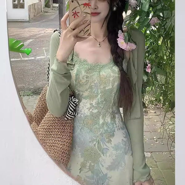 Conjunto vestido cárdigan retro mujer, vestido de tirantes y cárdigan de verano - The Noble Style