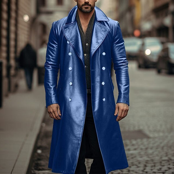 Abrigo largo de cuero para hombre, chaqueta de piel doble faz - The Noble Style