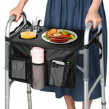 HOOMTREE Walker Tray for Folding Walker Trays for Walkers for Seniors Detachable with Cup HolderWalker Trays for Rolling Folding WalkerWalker Accessories for Elderly (Black with Pockets 2.0)