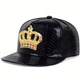 Gorro hip hop de cuero PU con etiqueta metálica Crown, sombrero plano estilo europeo y americano - The Noble Style