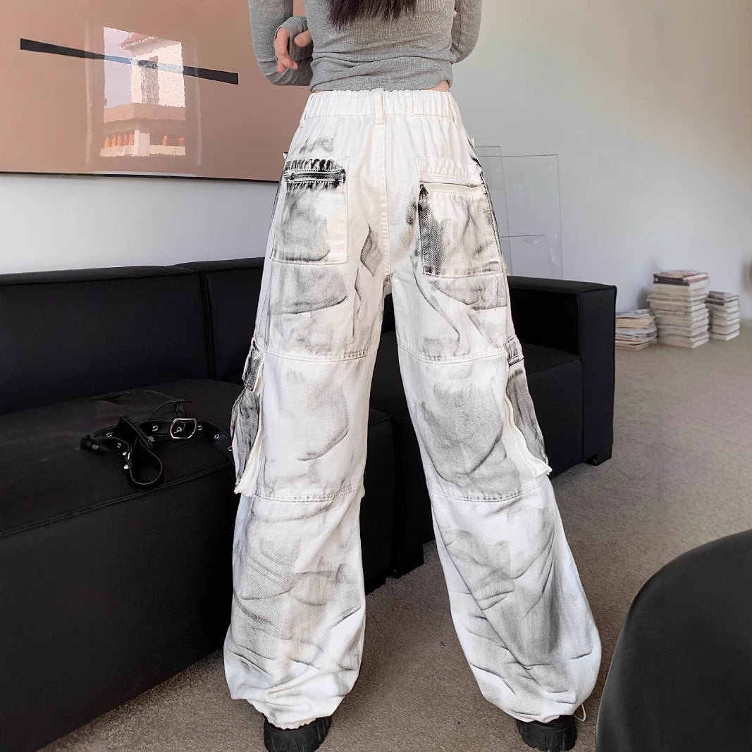 American High Street Distressed Color Cargo Jeans