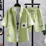 Conjunto deportivo masculino verano: Camisa de manga corta y pantalones cortos estilo chino para el verano - The Noble Style