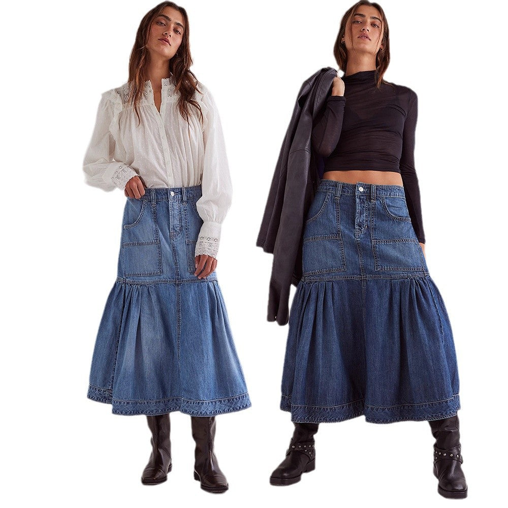 Falda de mezclilla casual retro mujer para un estilo de moda vintage