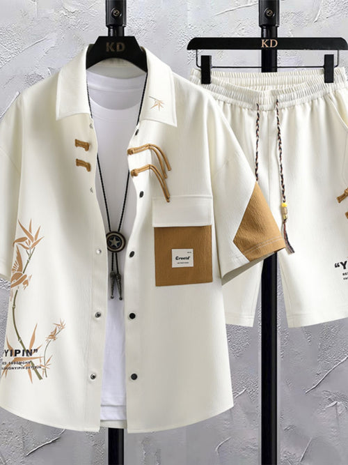 Conjunto deportivo masculino verano: Camisa de manga corta y pantalones cortos estilo chino para el verano - The Noble Style