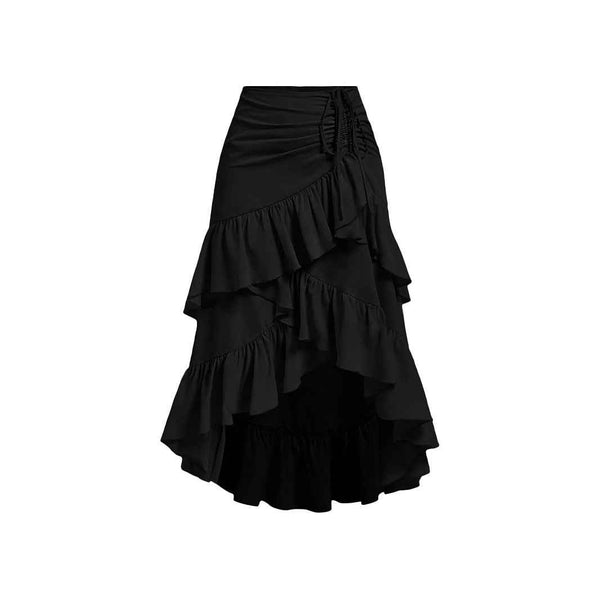 Falda de cintura alta asimétrica con dobladillo de hoja de loto atado.