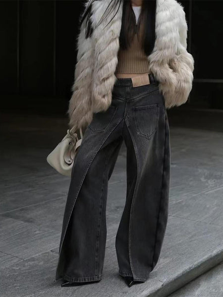 Jeans anchos de desgaste Y2g, desgaste frente y detrás, lavado, estilo suelto, pierna ancha - The Noble Style