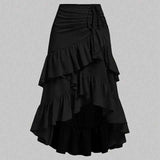 Falda de cintura alta asimétrica con dobladillo de hoja de loto atado.