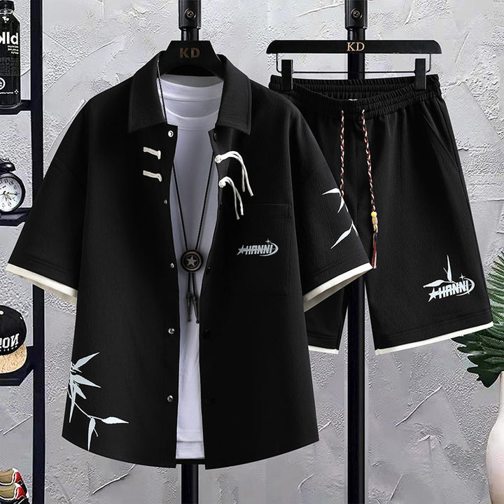 Conjunto deportivo masculino verano: Camisa de manga corta y pantalones cortos estilo chino para el verano - The Noble Style