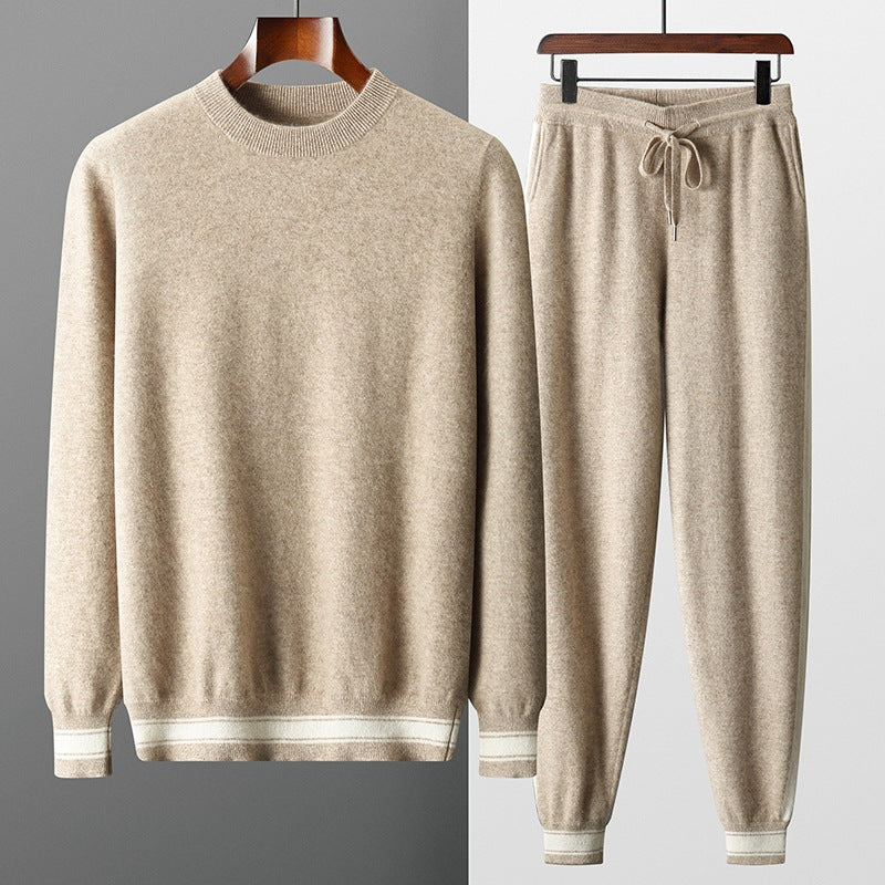 Suéter de cachemira para hombre de ocio con cuello redondo y pantalones a juego - The Noble Style
