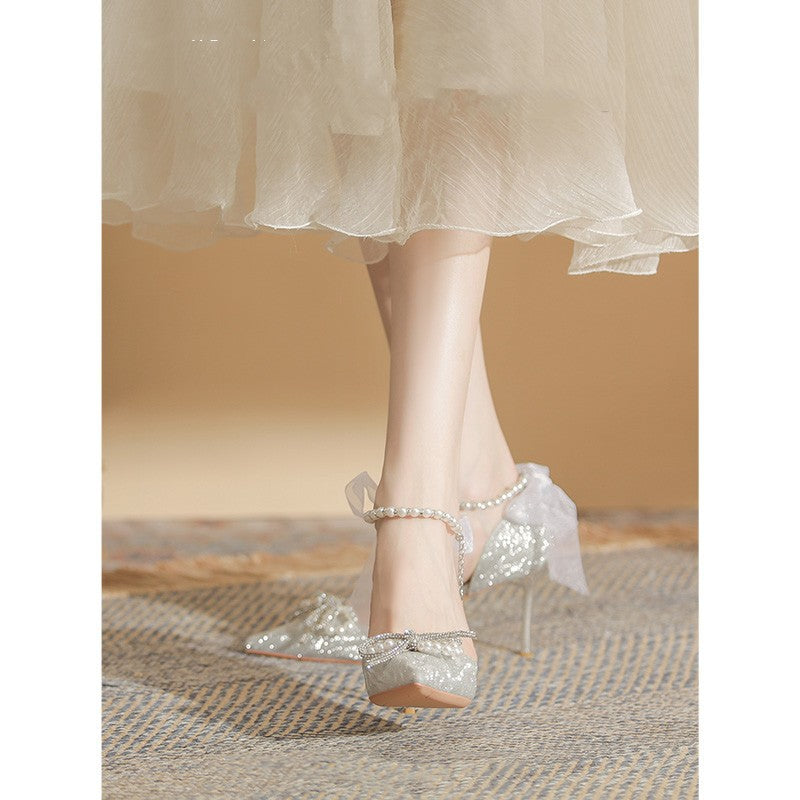 Tacones de cristal plateados con tacón de stiletto Rites - The Noble Style
