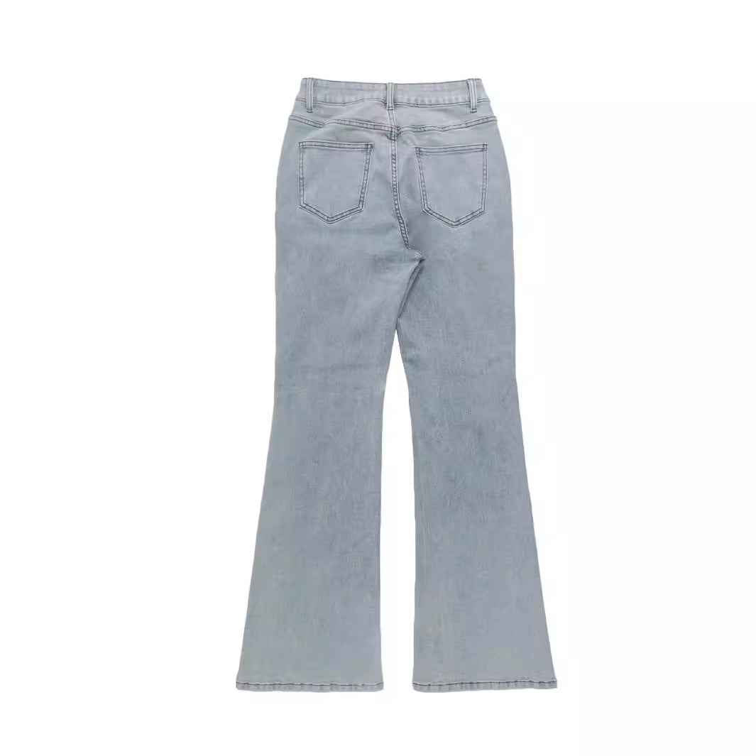 Jeans acampanados de talle alto con stretch de moda para mujer