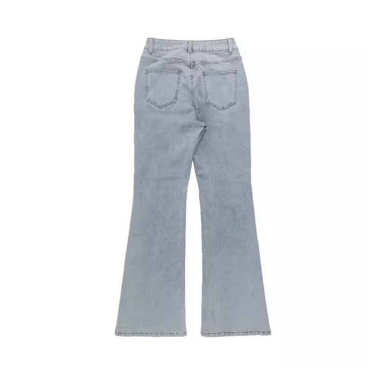 Jeans acampanados de talle alto con stretch de moda para mujer