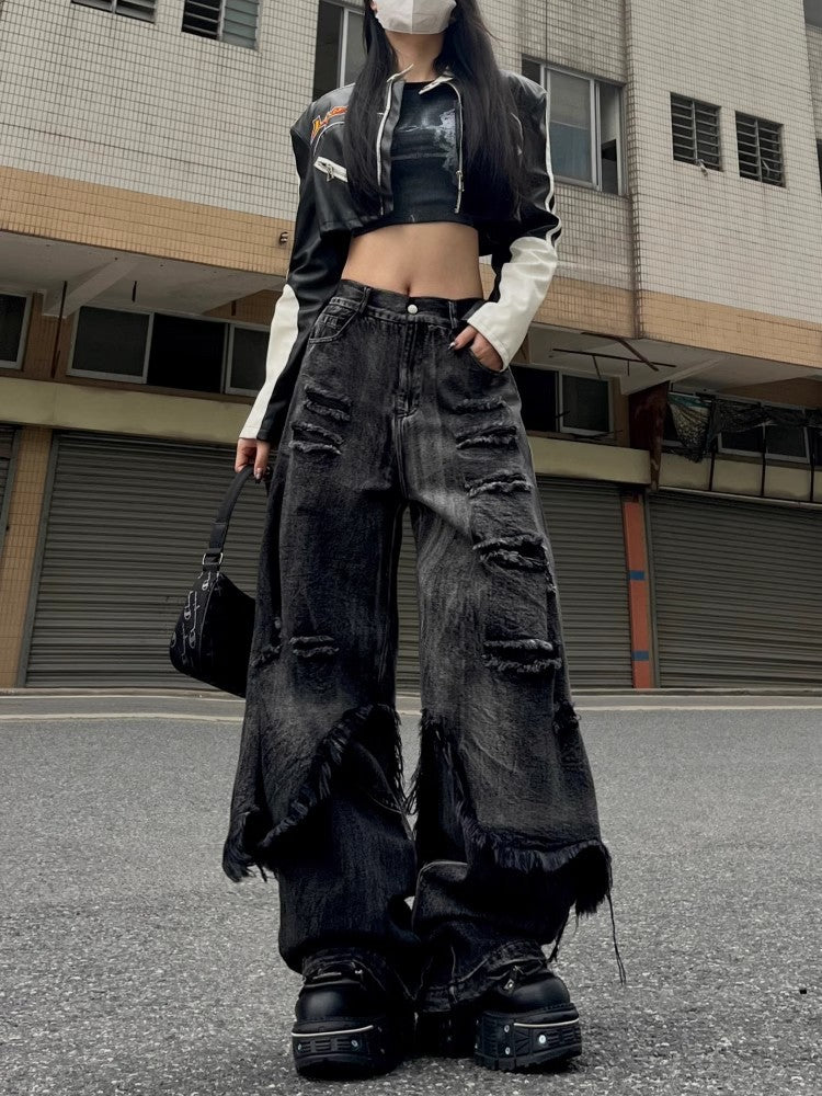 Jeans cargo anchos desgastados de calle alta - The Noble Style
