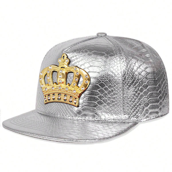 Gorro hip hop de cuero PU con etiqueta metálica Crown, sombrero plano estilo europeo y americano - The Noble Style
