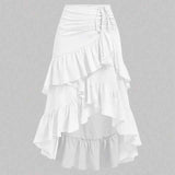 Falda de cintura alta asimétrica con dobladillo de hoja de loto atado.