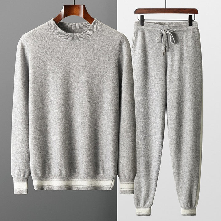 Suéter de cachemira para hombre de ocio con cuello redondo y pantalones a juego - The Noble Style