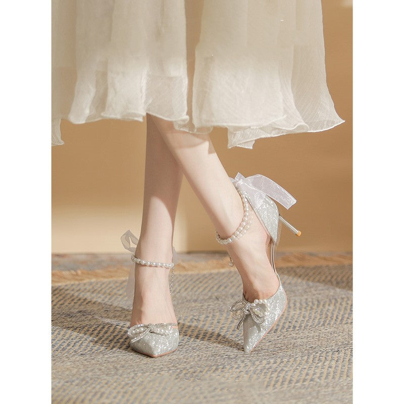 Tacones de cristal plateados con tacón de stiletto Rites - The Noble Style