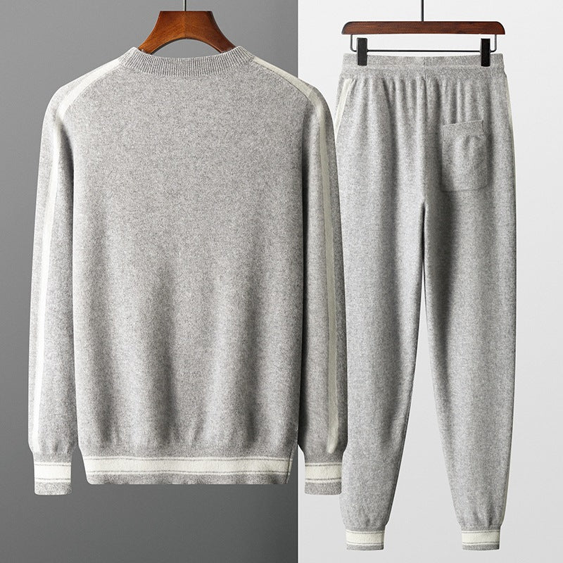Suéter de cachemira para hombre de ocio con cuello redondo y pantalones a juego - The Noble Style