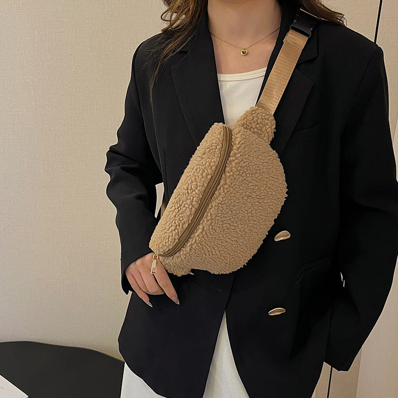 Bolso cruzado de lana de cordero para hombro, bolso casual y de estilo cruzado
