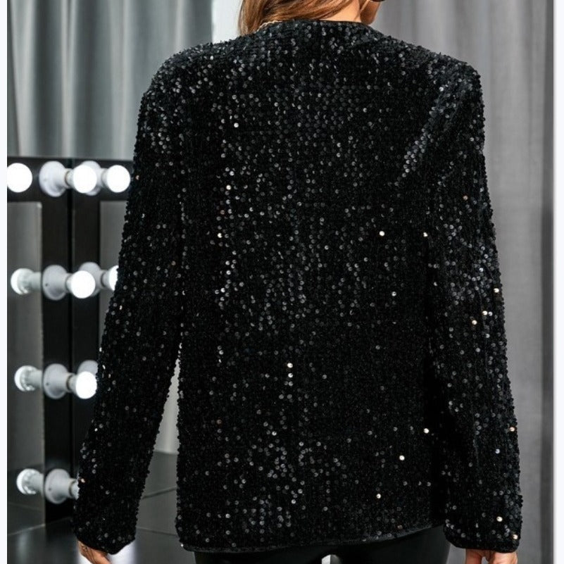 Women's Solid Color Sequin Graceful And Fashionable Coat