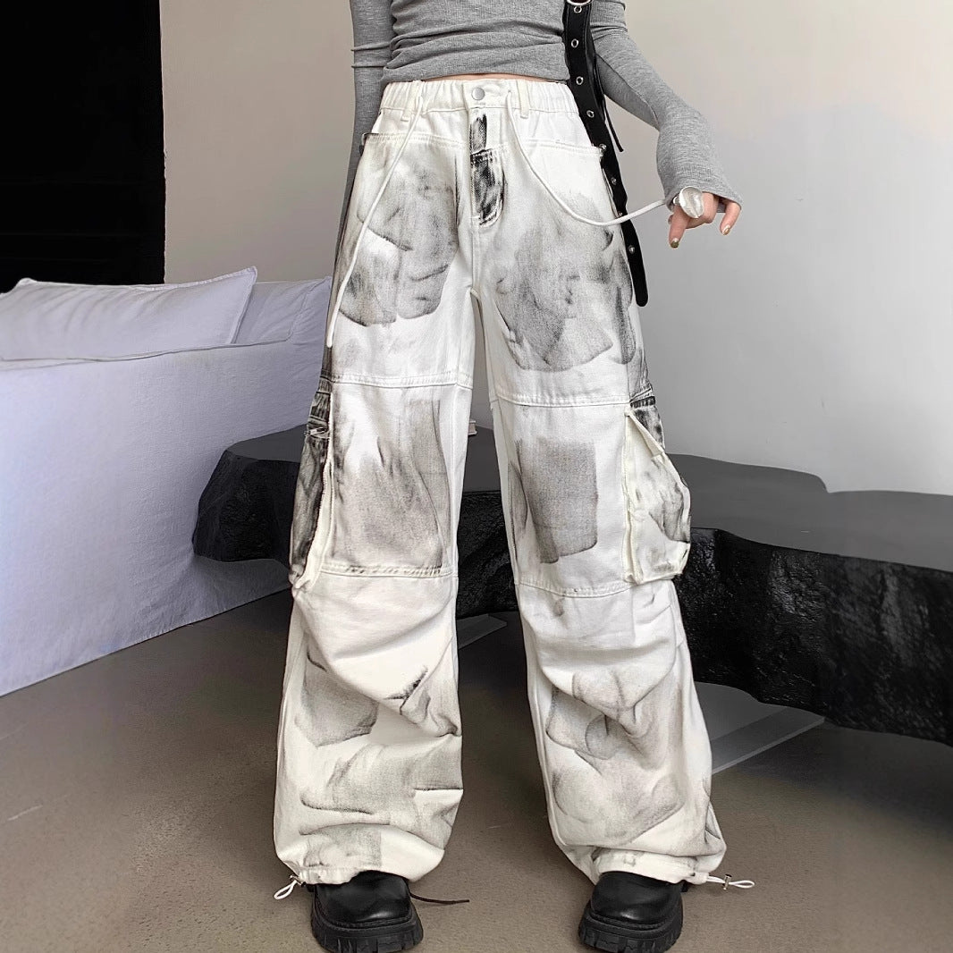 American High Street Distressed Color Cargo Jeans