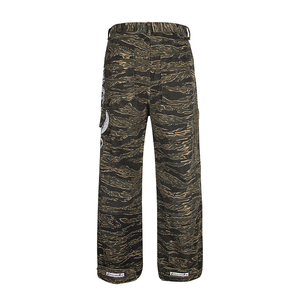 Pantalones de paracaidista camuflaje de mezclilla estilo casual para todo uso