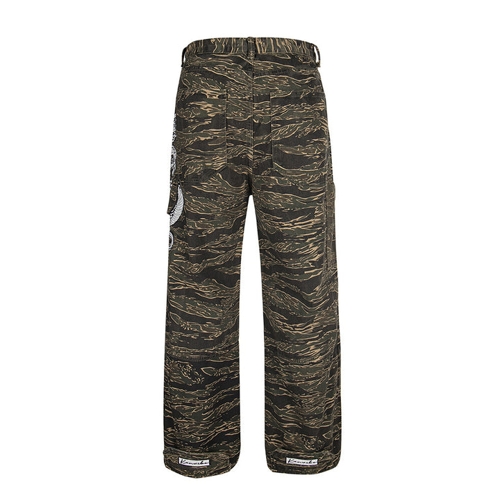 Pantalones de paracaidista camuflaje de mezclilla estilo casual para todo uso