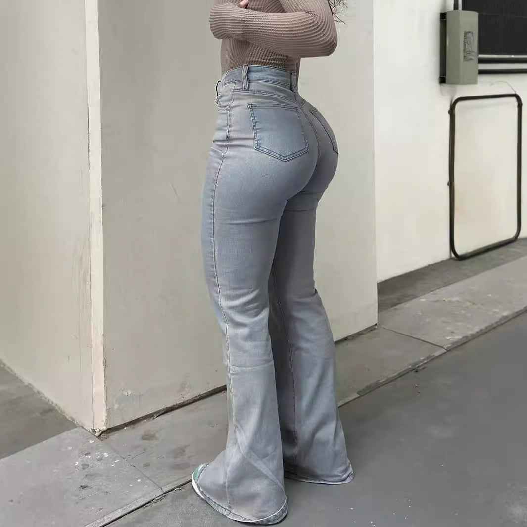Jeans acampanados de talle alto con stretch de moda para mujer