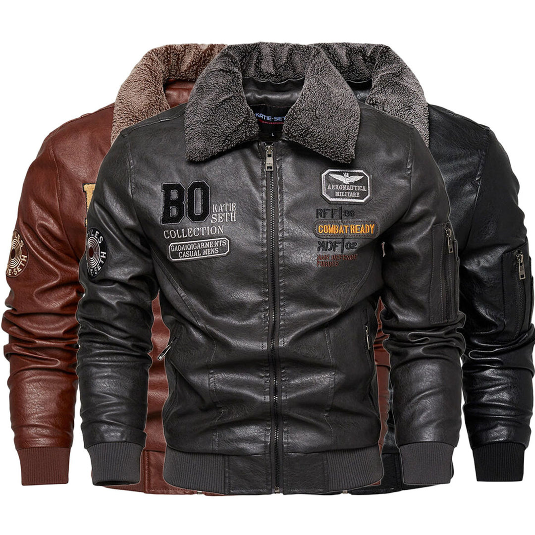Chaqueta de cuero casual para hombres, abrigo de cuero slim fit de moda masculina - The Noble Style