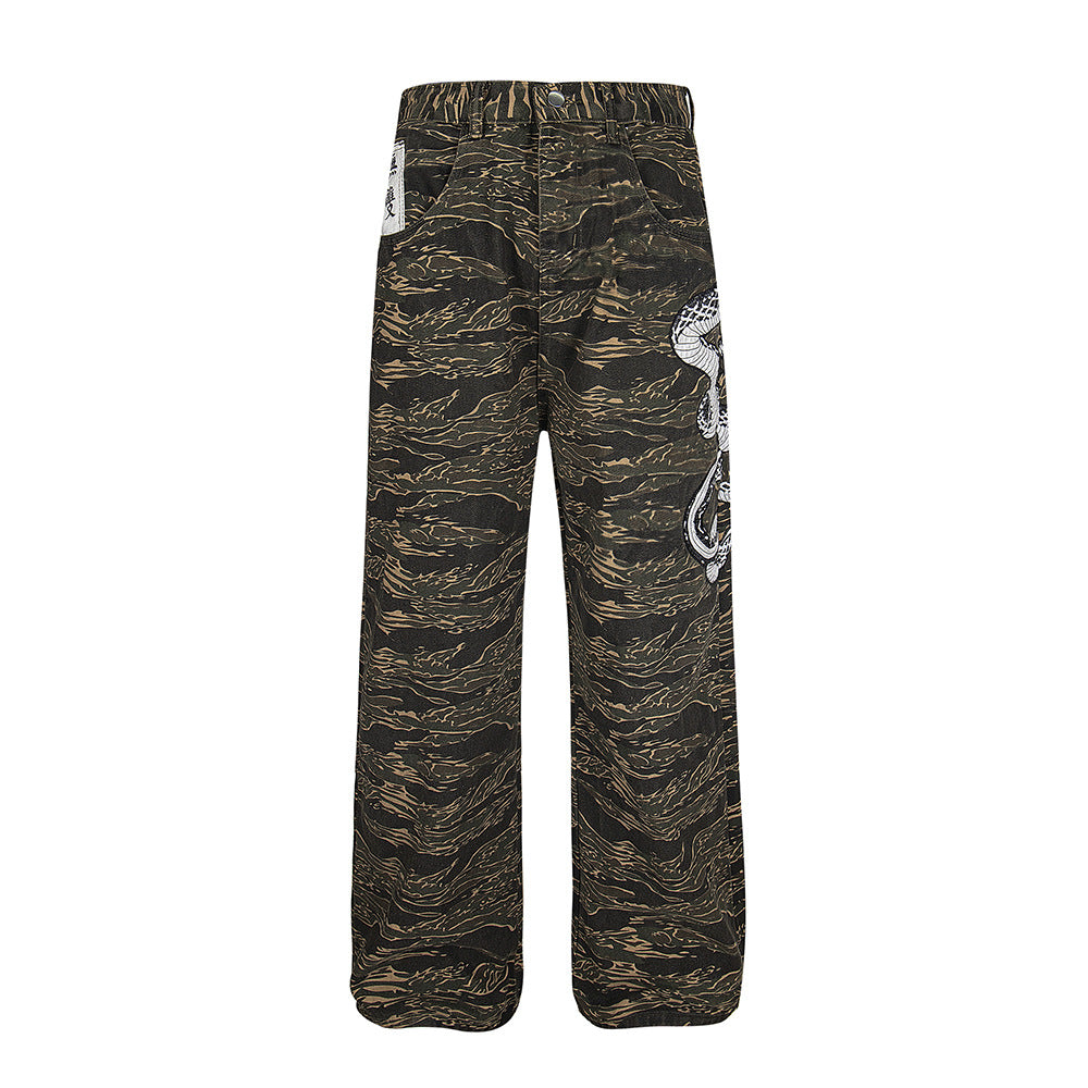 Pantalones de paracaidista camuflaje de mezclilla estilo casual para todo uso