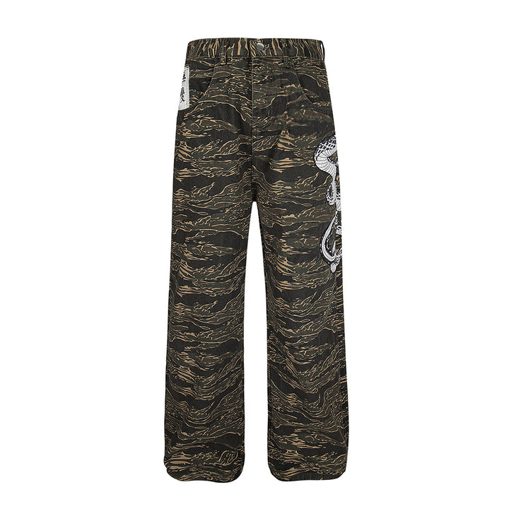 Pantalones de paracaidista camuflaje de mezclilla estilo casual para todo uso