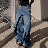 Jeans anchos de desgaste Y2g, desgaste frente y detrás, lavado, estilo suelto, pierna ancha - The Noble Style