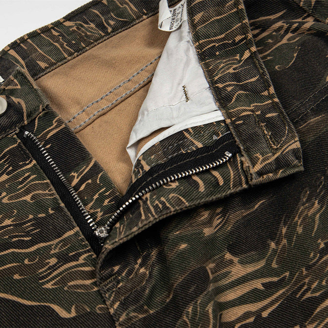 Pantalones de paracaidista camuflaje de mezclilla estilo casual para todo uso