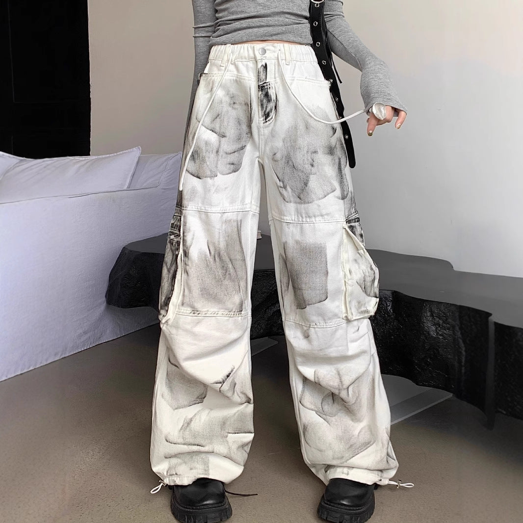 American High Street Distressed Color Cargo Jeans