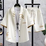 Conjunto deportivo masculino verano: Camisa de manga corta y pantalones cortos estilo chino para el verano - The Noble Style