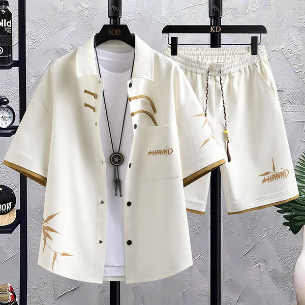 Conjunto deportivo masculino verano: Camisa de manga corta y pantalones cortos estilo chino para el verano - The Noble Style